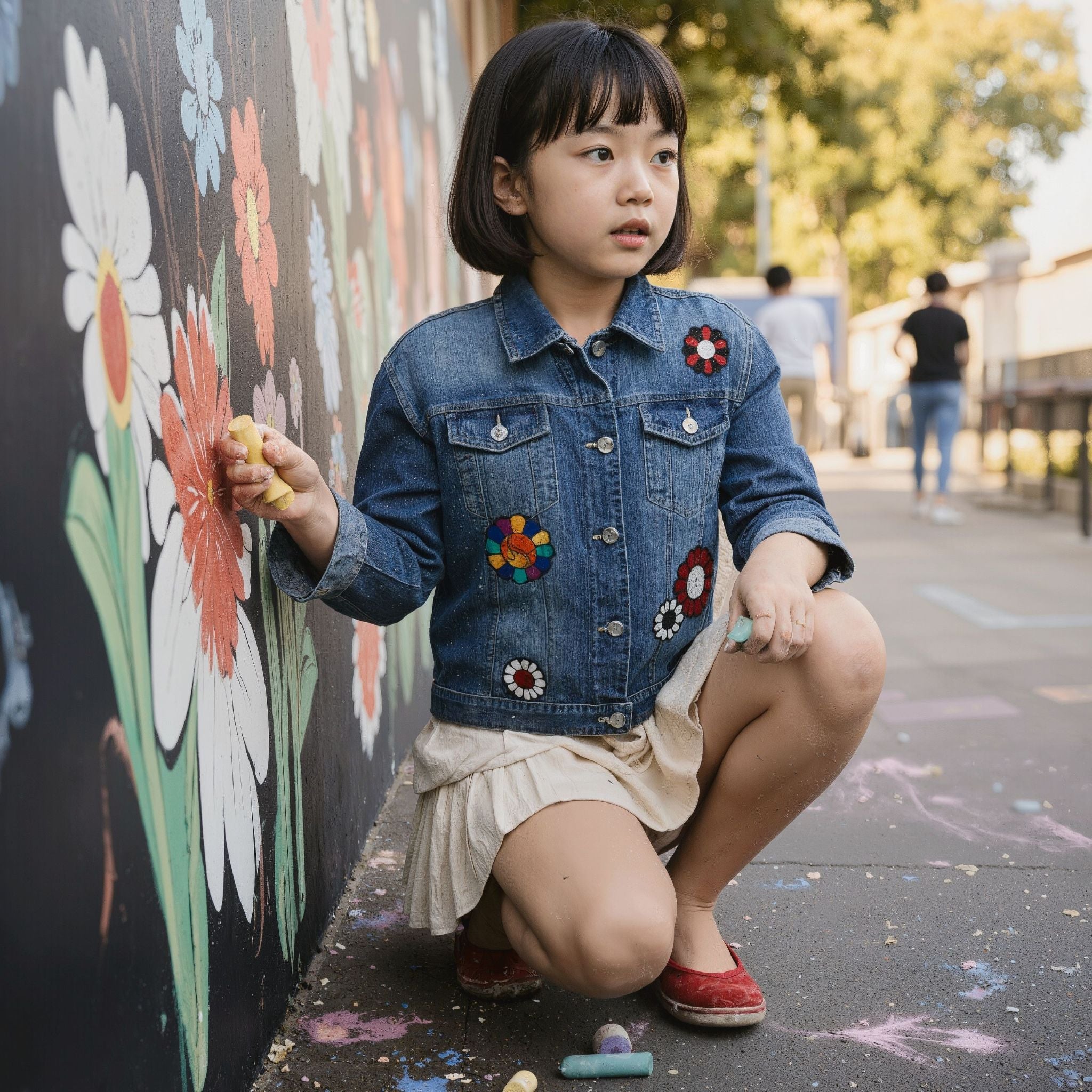 Kids Premium Handcrafted Denim Jacket with Floral Appliqué