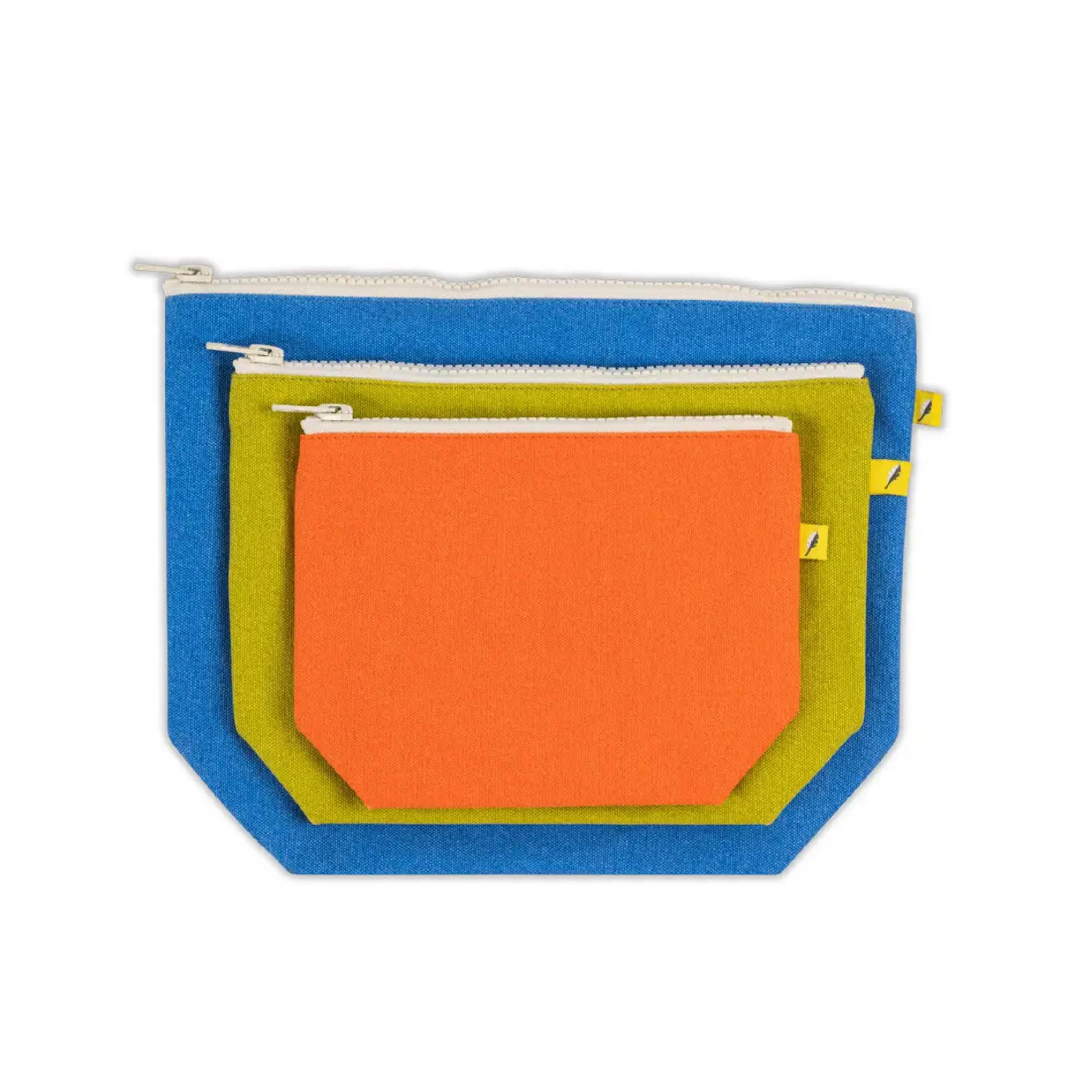 Zip Set 3 Pouches Orange Citrus & Cobalt