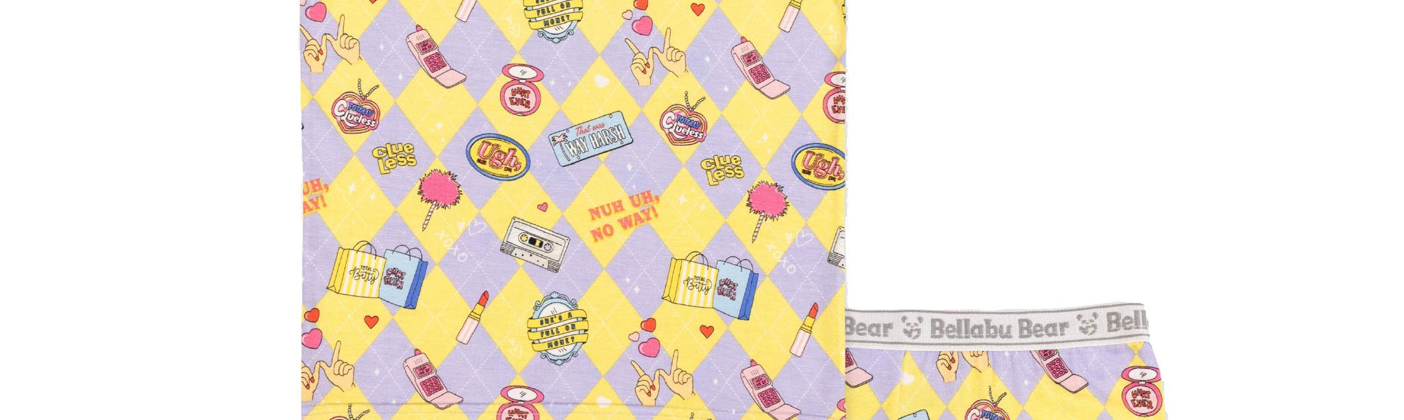 Children's pajama set with colorful pattern on a white background
