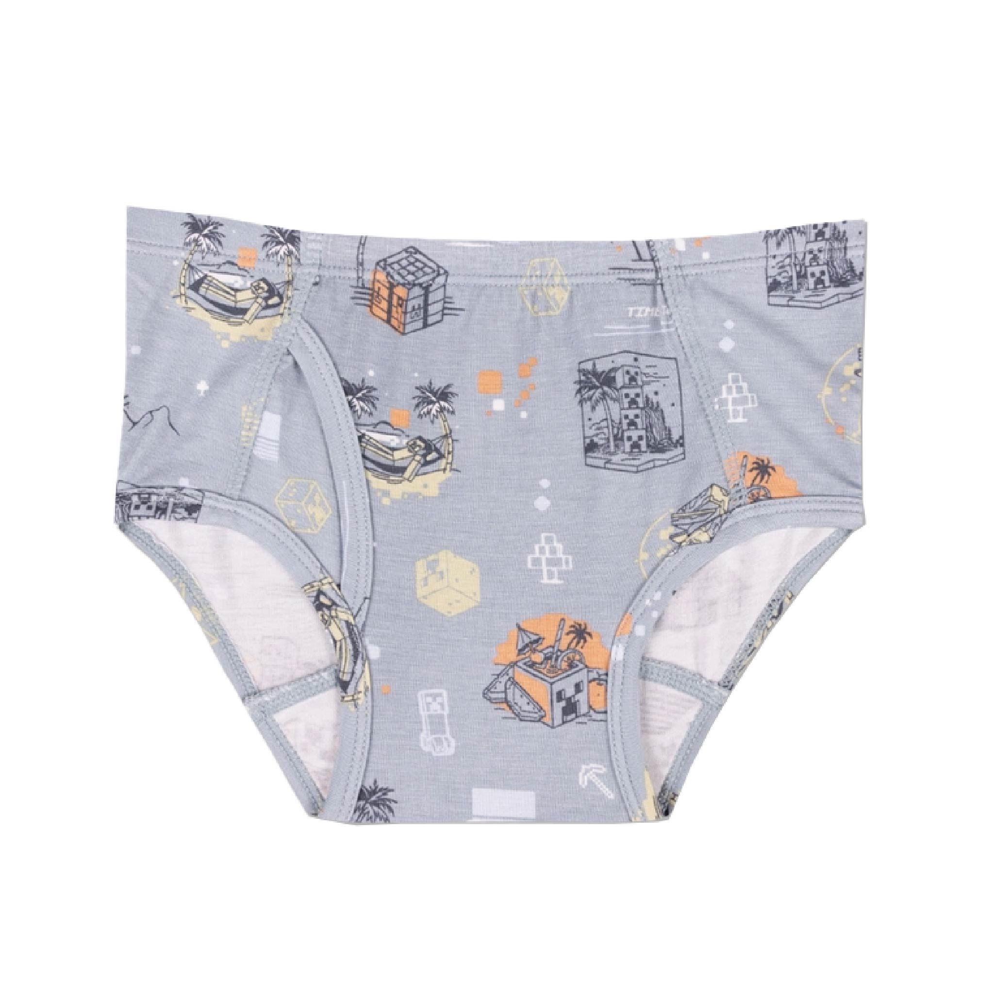 Grey patterned Minecraft bamboo briefs from the Bellabu Bear boys 7-pack