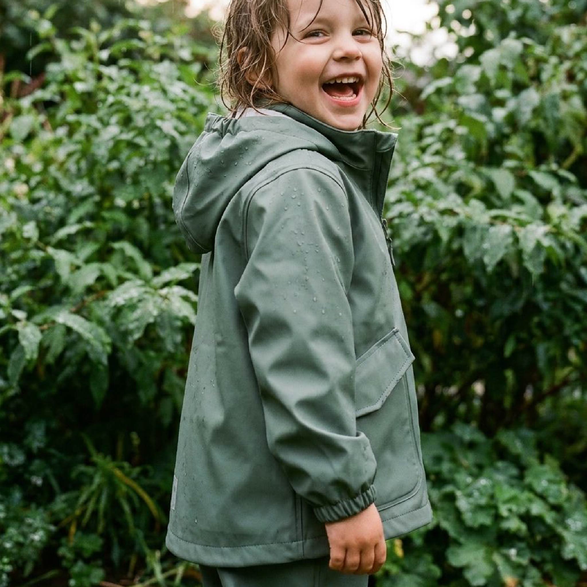 Kids Waterproof Raincoat in Khaki