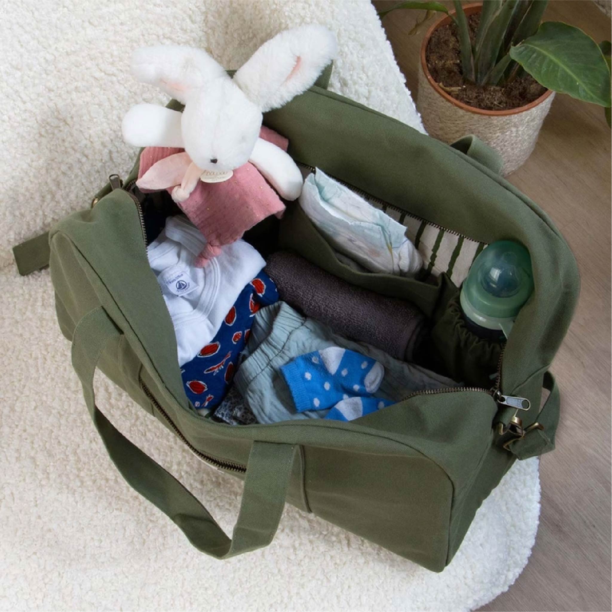 Basile Diaper Bag – Olive Organic Cotton