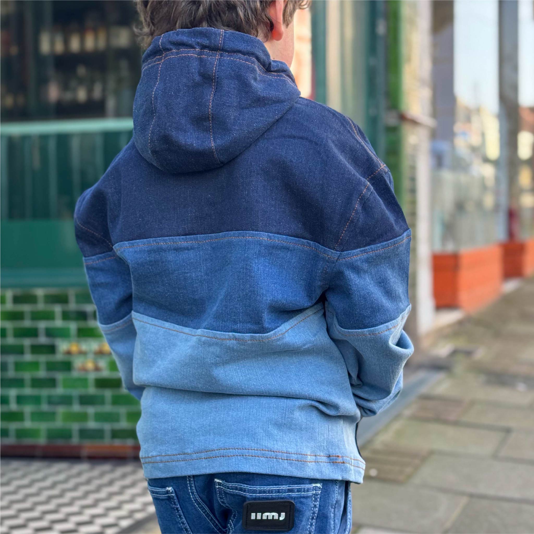 Kids Unisex Denim Hoodie with Multi Wash Panels