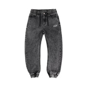 Kids Unisex Acid Wash Denim Track Pant in Black