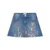 Girls Premium Handcrafted Denim Paint-Splatter Skirt