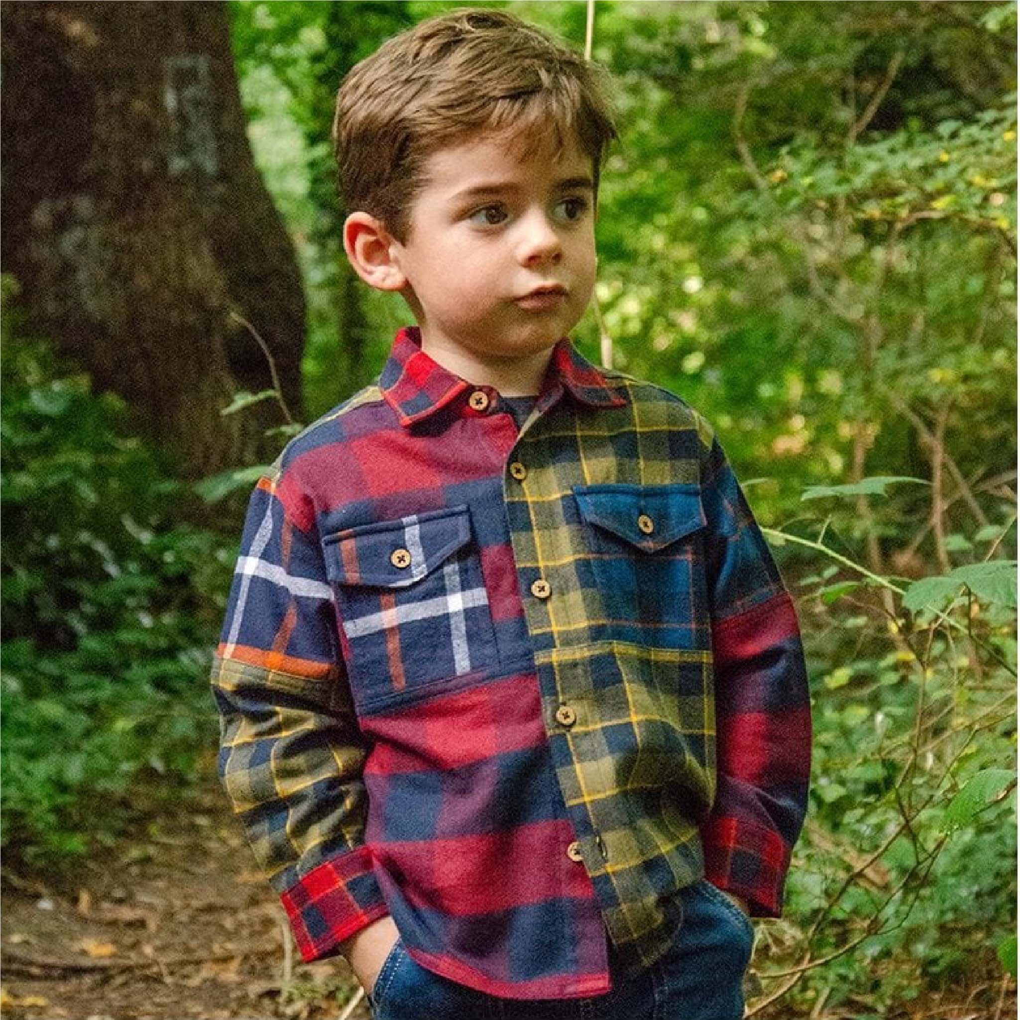 Kids Upcycled Organic Patchwork Plaid Overshirt