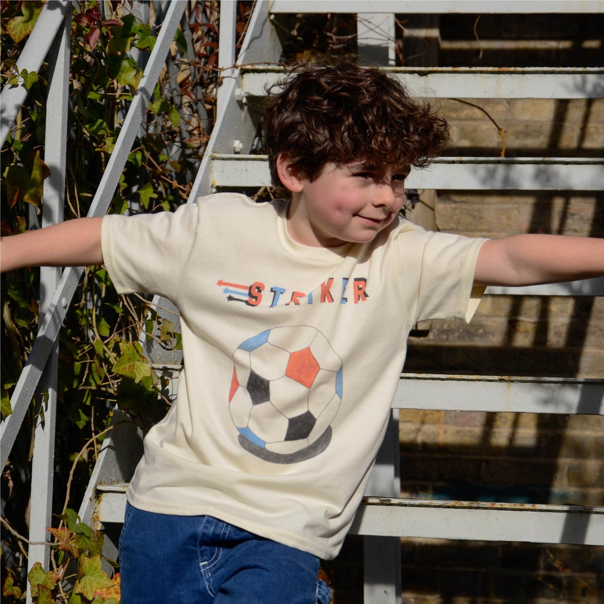 Striker Football Organic Cotton Kids T-Shirt | Natural