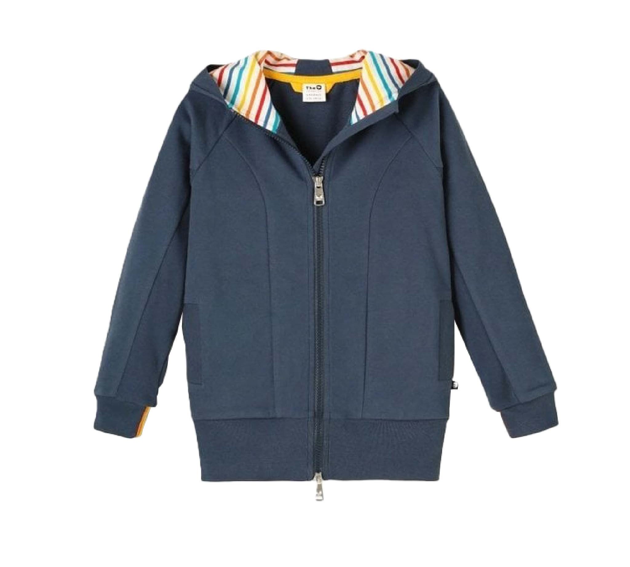 Organic Kids Unisex Zip-Up Hoodie in Navy by The QT, front view