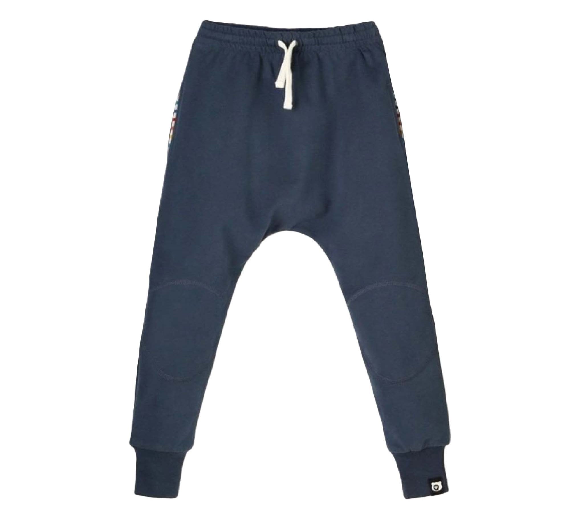 Organic Kids Knee Patch Joggers in Navy by The QT, front view