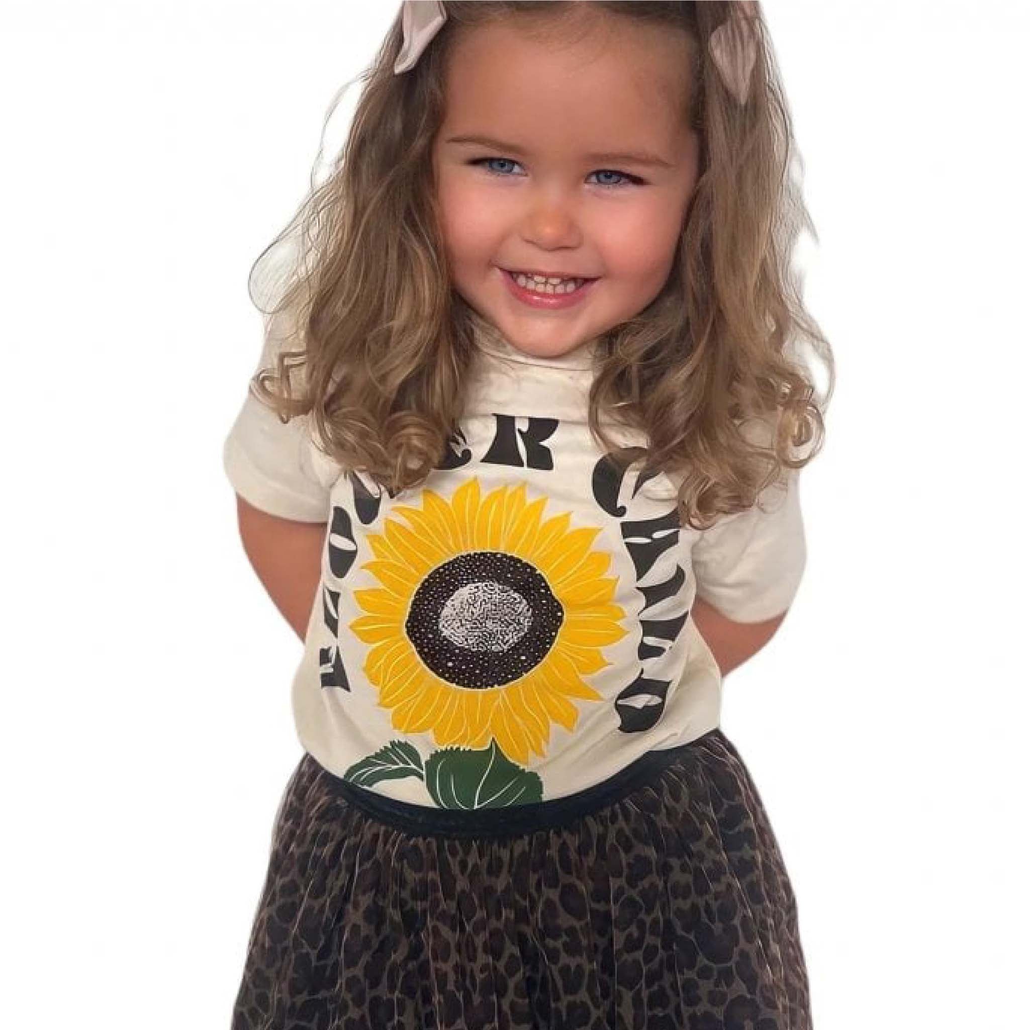 Kids Retro Flower Child T-Shirt in Sunflower Cream