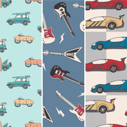 Boys Bamboo Trunks 3-Pack, Rock N Roll Blue + Check the Surf + Matchbox Cars