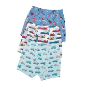 Boys Bamboo Trunks 3-Pack, Rock N Roll Blue + Check the Surf + Matchbox Cars