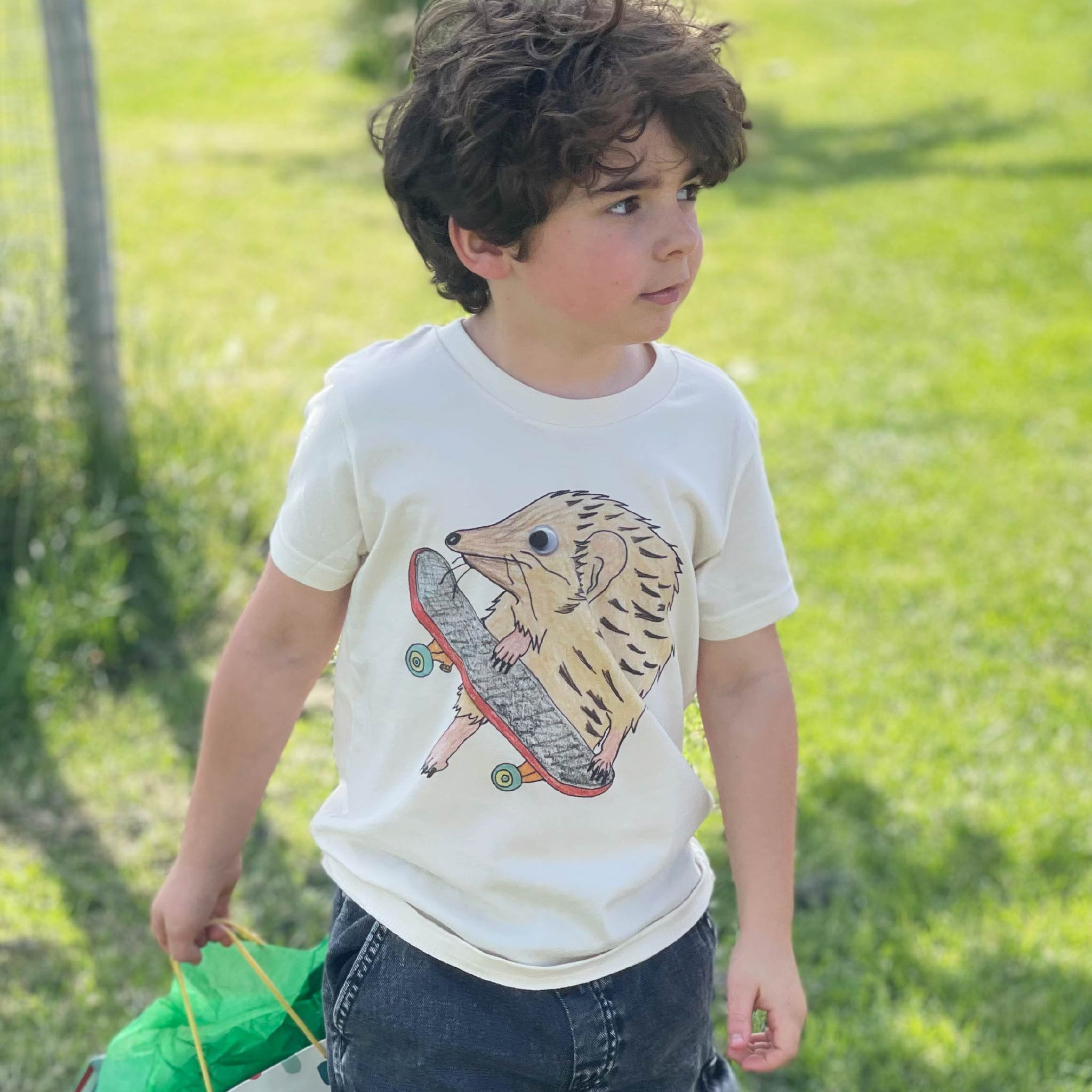 Hedgehog Skater Organic Cotton Tee · Natural