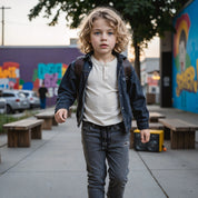 Kids Unisex Acid Wash Denim Track Pant in Black