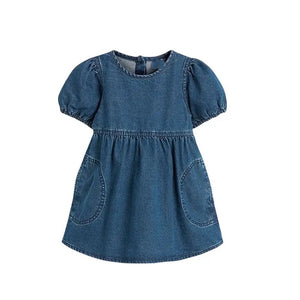 Little Maven • Girls Short Sleeve Blue Denim Pocket Dress - All Things Dylan