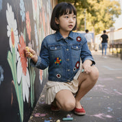 Kids Premium Handcrafted Denim Jacket with Floral Appliqué