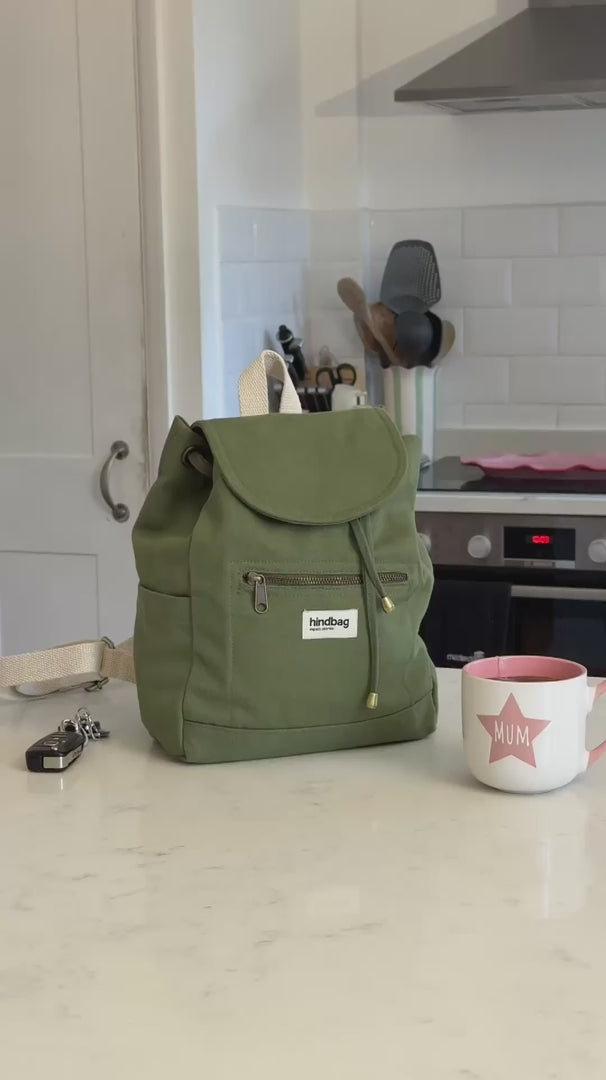 Mini Eliot Backpack - Organic Cotton Canvas in Olive Green